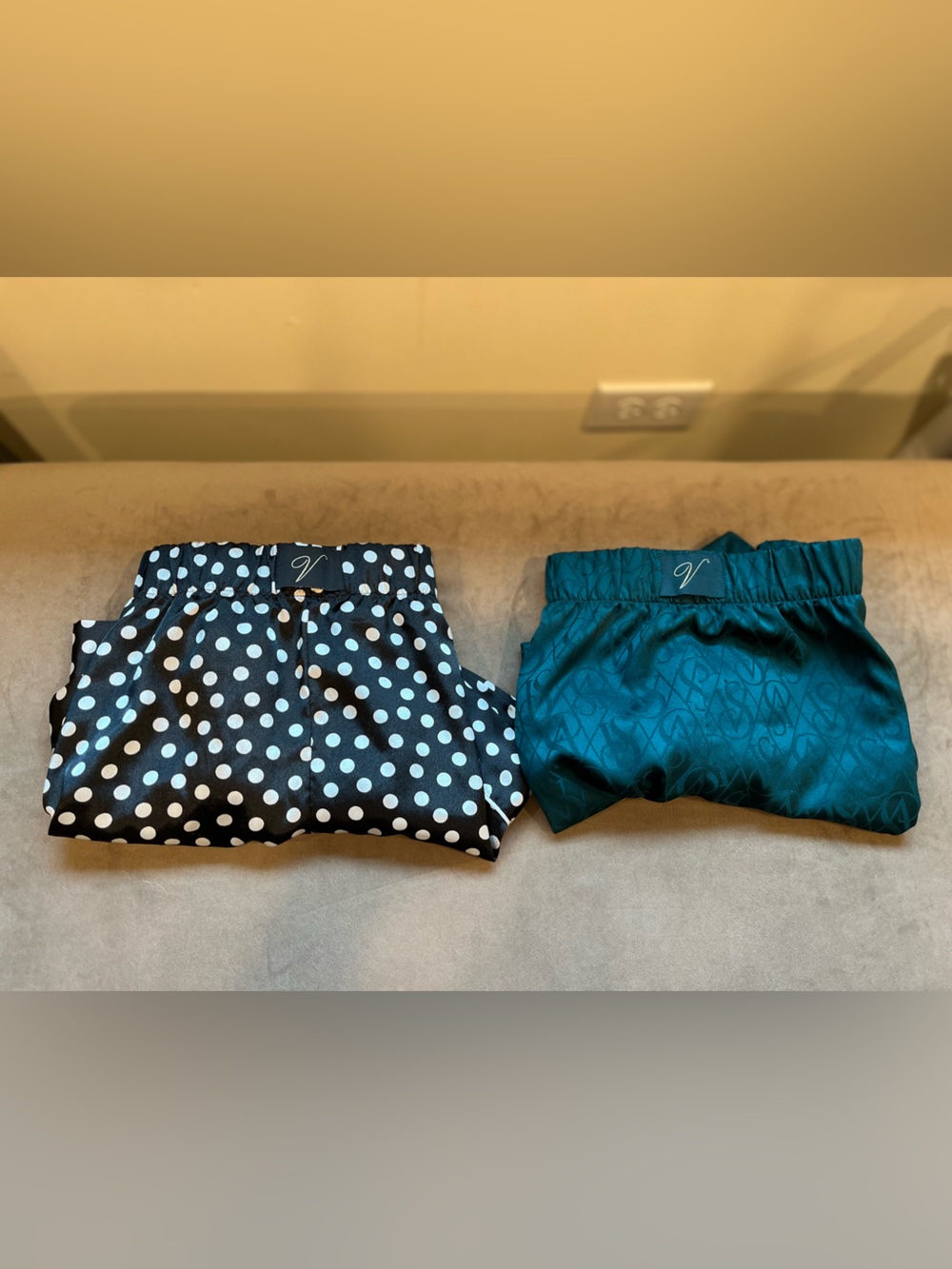 Victoria's Secret Green /Polka Dots Satin Sleep Shorts